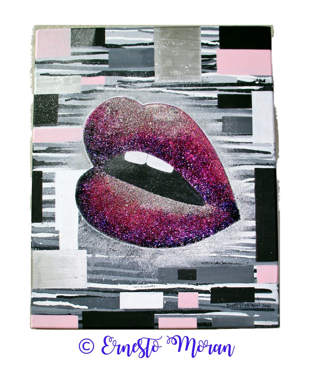 Mixed-media glitter lips artwork
